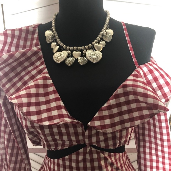 Lovers and Friends Gingham Red Mini Dress One Shoulder M - Picture 8 of 16